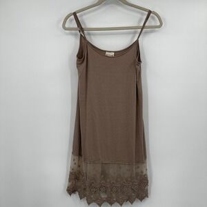 Three Bird Nest Taupe Lace Hem Cami Mini Slip Dress Small Boho Fairycore Shabby